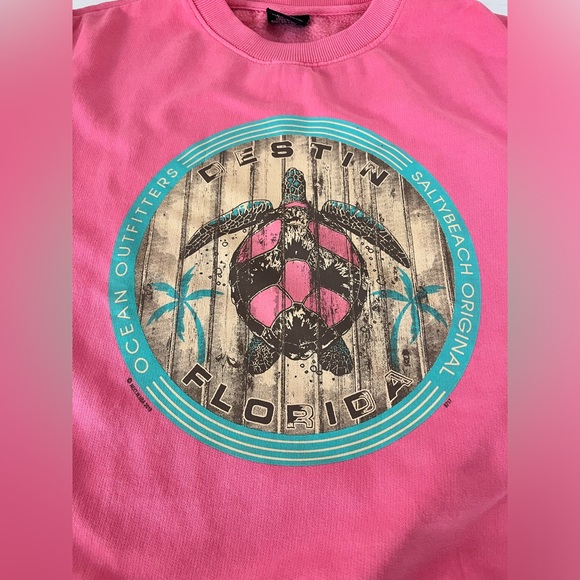 Sunsations Destin Florida Pink Sea Turtle Palm Tree Crew Neck Sweatshirt Large - Picture 8 of 12